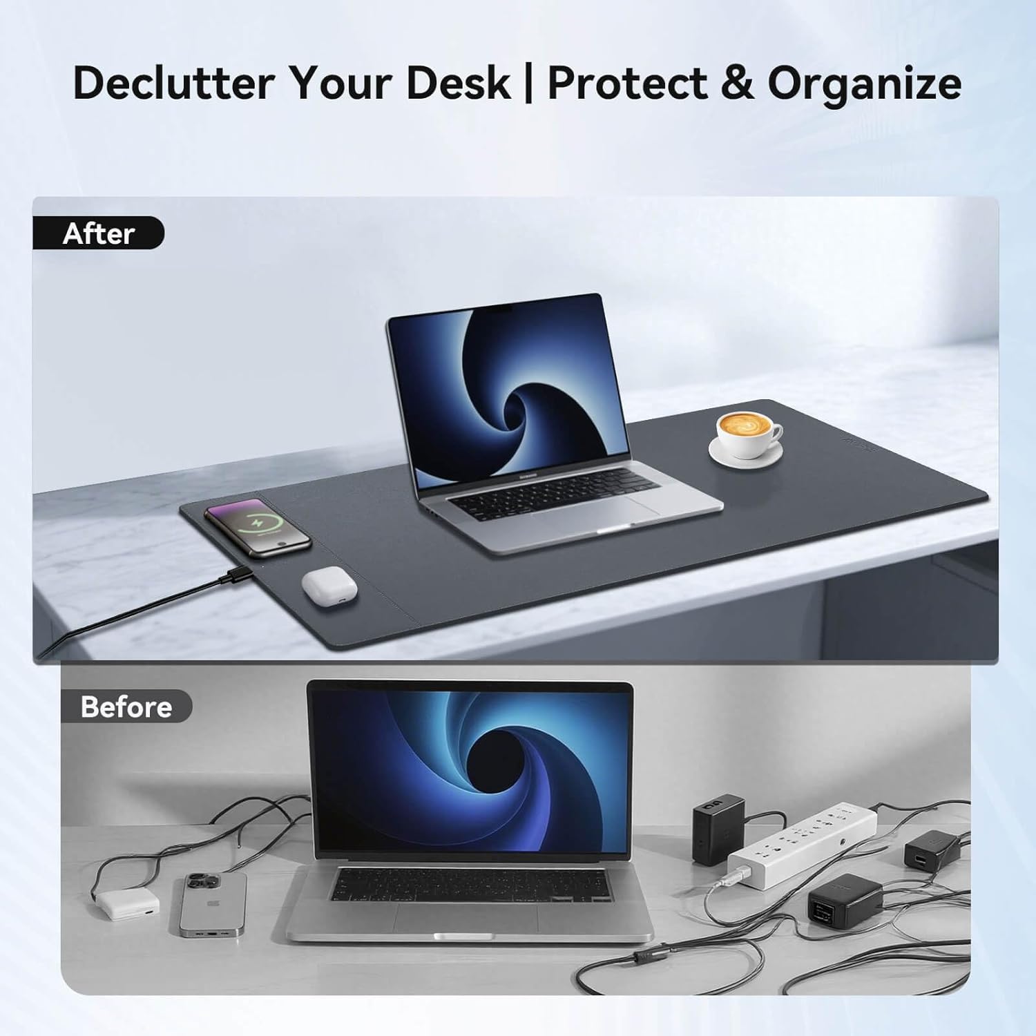 Wireless Charging Mouse Pad, 15W Fast Charge Magnetic Charger Desk Pad, Large Office Desk Mat (35.4"x16.9") with Ultra-Smooth Surface, Gray Computer Mousepad for MacBook, PC, Laptop