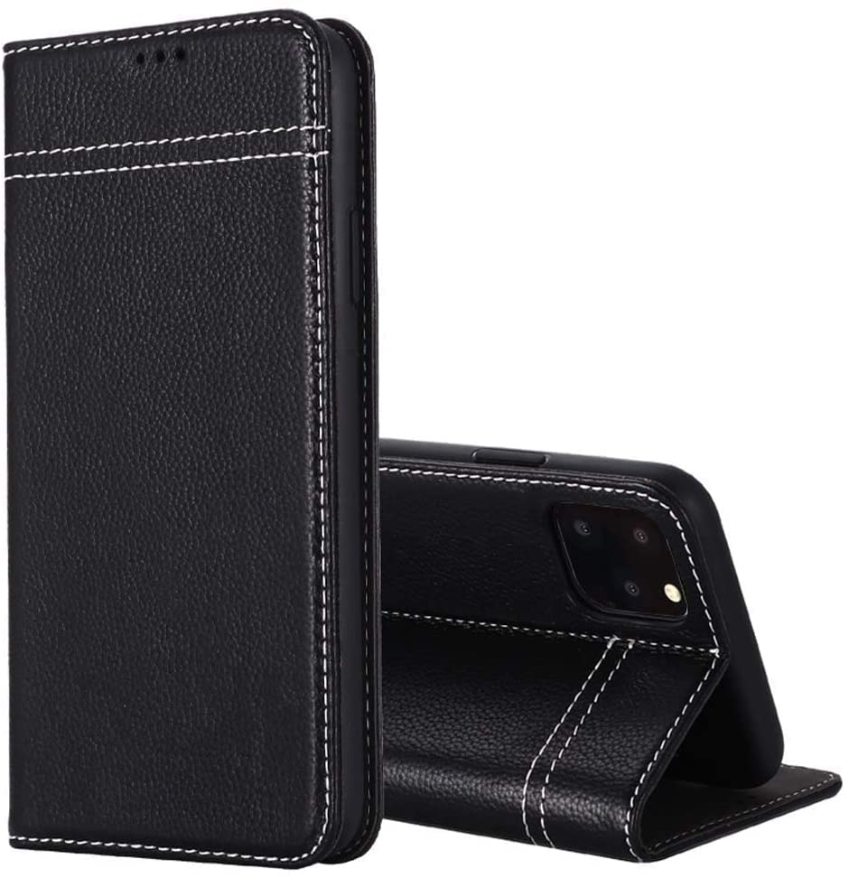 Protection antichoc iPhone 12 Mini étui cuir noir 5,4 pouces avec porte-carte