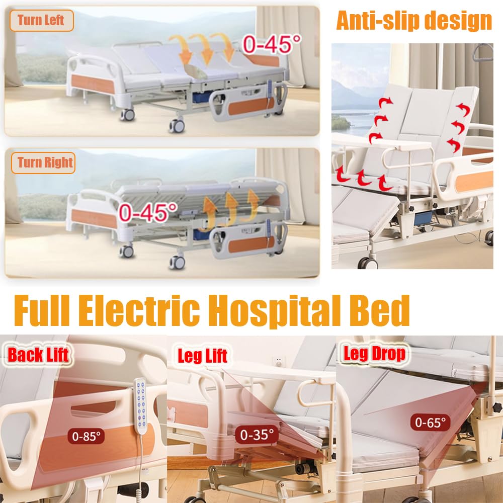Letto ospedaliero elettrico con materasso ad aria a pressione alternata, letto medico a 5 funzioni, previene le piaghe da decubito per i pazienti,With air mattress 2