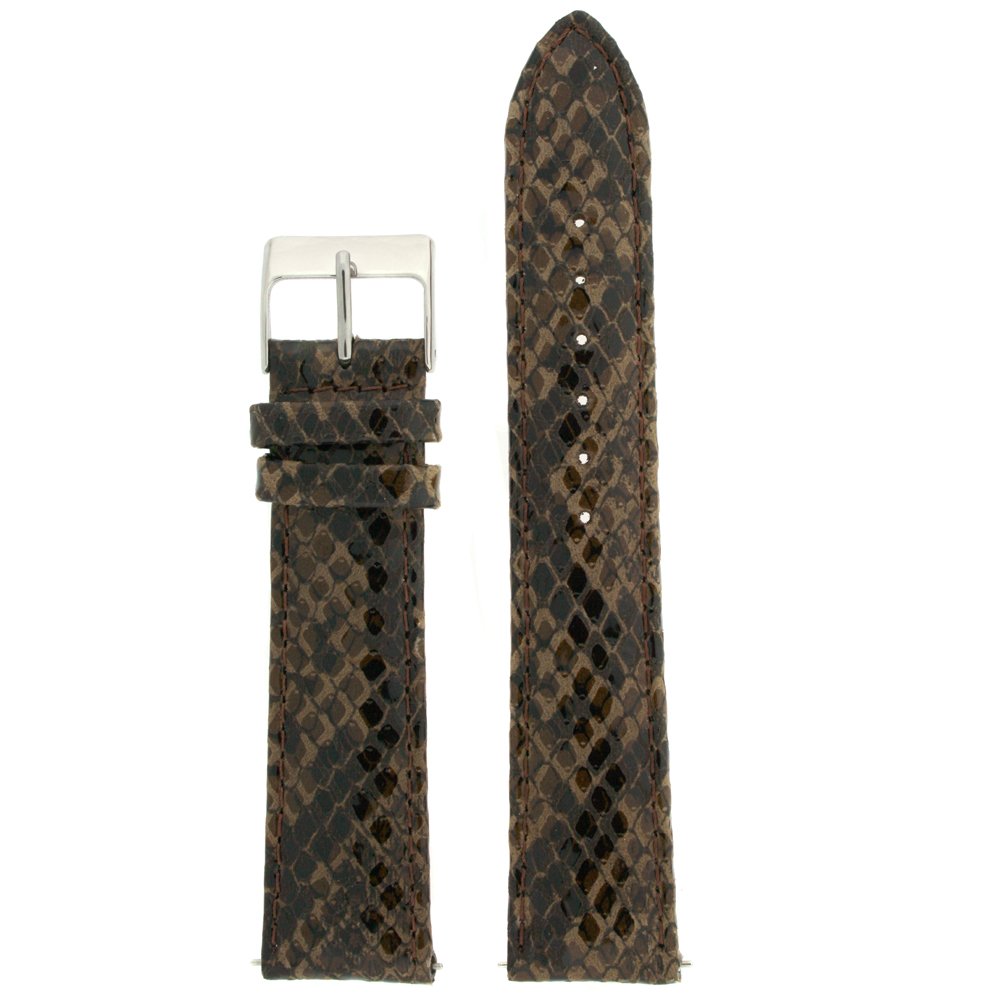 Tech Swiss Watch Band Leather Strap Quick Change Snake Print 12 millimeter Brown Black