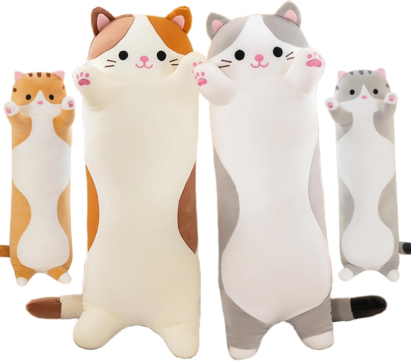 AmozoCat Plush Long Cushion Cat Plush Kawaii Giant Soft Hug Cushion Toy Gift for Children Adults, 1pcs, Grey 50 cm