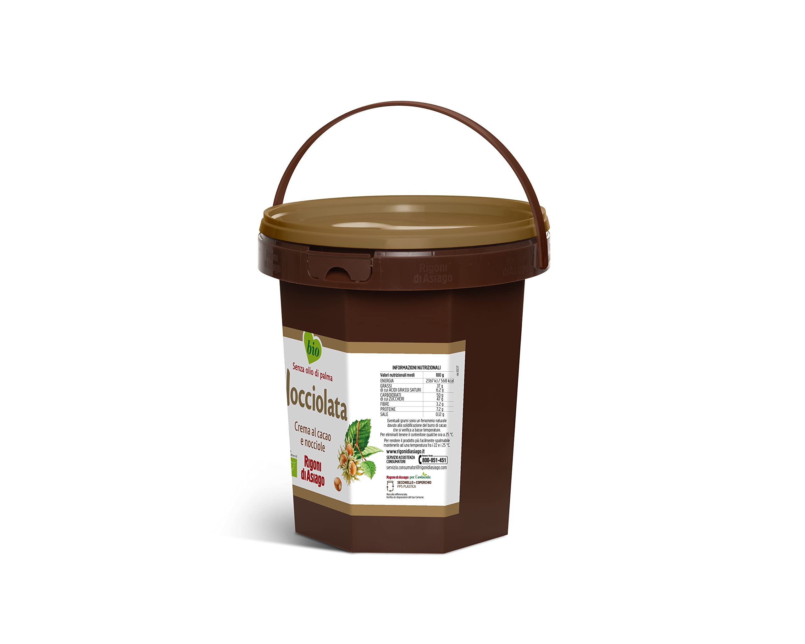 RIGONI DI ASIAGO - Nocciolata, Crema Cacao y Avellanas, Sin Azucar - 2,5 Kg | Sin azúcar añadida. Sin aceite de palma. Orgánica y ecológica. Dieta Kosher. Apto para veganos