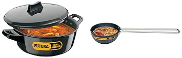 Hawkins Futura Hard Anodised Induction Compatible Cook-n-Serve Bowl with Hard Anodised Lid, 3 Litre, Black (IACB30) & Futura Small Tadka Pan, Hard Anodised Spice Heating Pan, Black (ATP1), 1 Cup