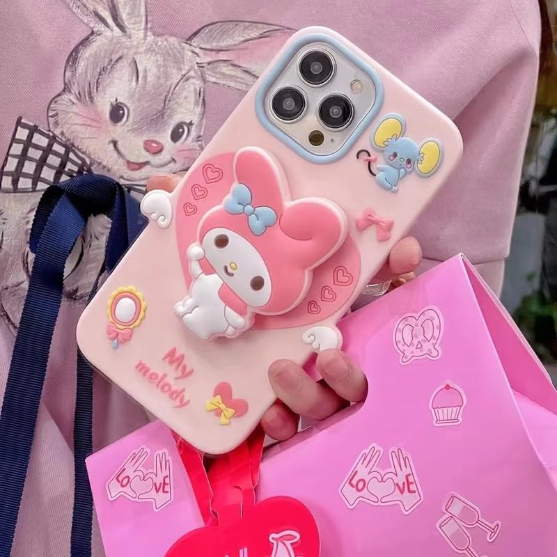 Image of COVERLY Cute 3D My Melody Cinnamoroll Cartoon Case,Full Protective Case Kawaii Adorable Kitty Pink Bunny Pop Case Holder Silicone Fashion Aesthetic Cover for Apple iPhone 15 Pro Max