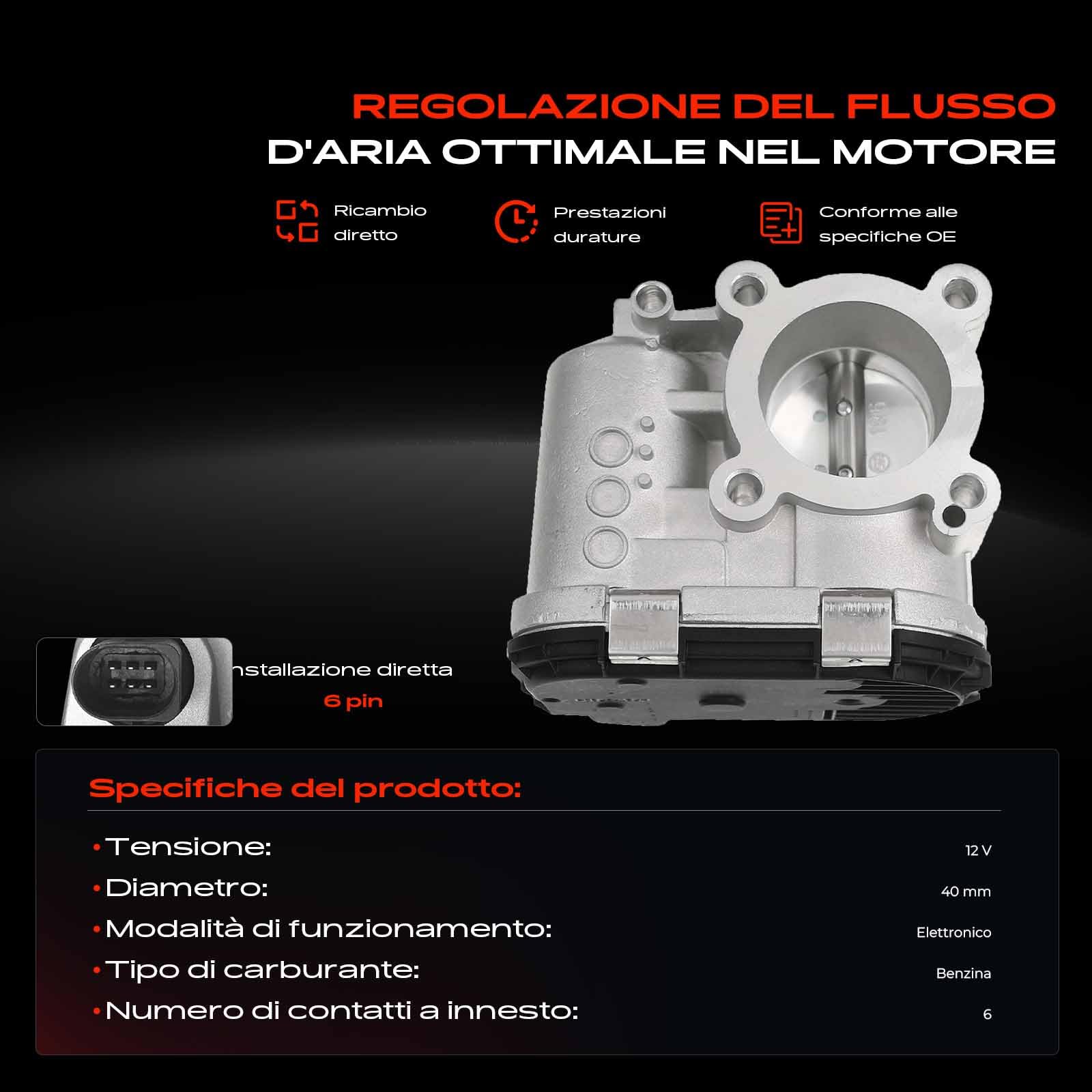 Frankberg Valvola dell'acceleratore Corpo dell'acceleratore Compatibile con Punto 188 1.2 16V 80 Ypsilon 843 1.2 Idea 350 1.2 16V Stilo 192 1.2 16V Brava 182 1.2 16V 80 Replace# 46533515,V24-81-0009