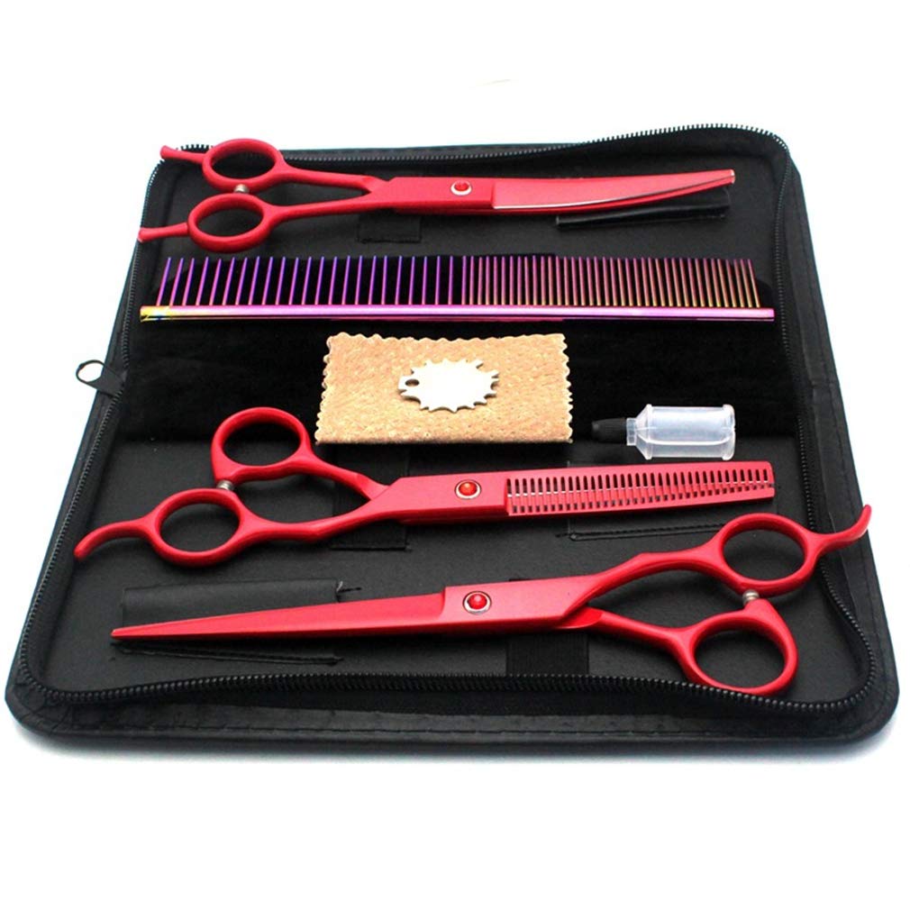 7,0 Pollici Pet Grooming Forbici Kit, 4Pcs / Set Dell'animale Domestico Forbici in Acciaio Inox Dogs & Cats Capelli Kit Utensili per Il Taglio, per Il Salone, Barber, Uso della Casa