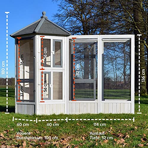 Voliere Cage a Oiseaux en Bois de Haute Qualite 52 x 114 x 136 cm Extension Modele Luise 310