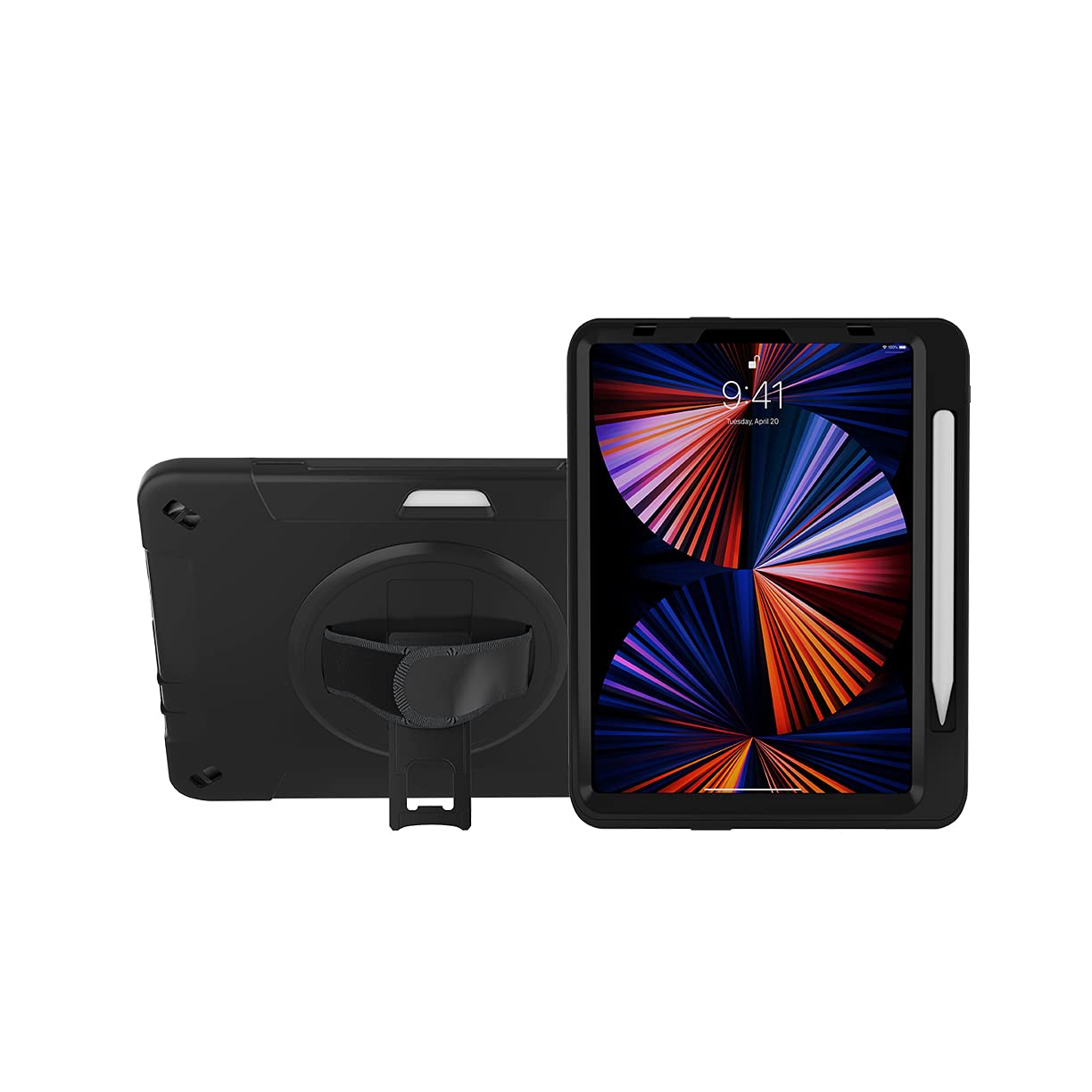 Protective iPad Case - CTA Protective Device Case with Built-in 360-Degree Rotatable Grip Kickstand and Adjustable Hand Strap for iPad Air 10.9” and iPad Pro 11” (PAD-PGK11)