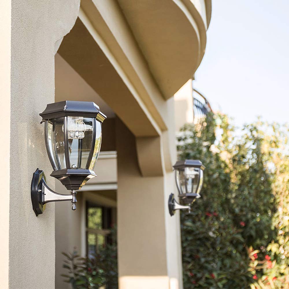Focos solares de pared para exteriores, impermeables, LED, para terraza, farol de pared, lámpara de pared europea para jardín, luz de aluminio para jardín, luz de pared exterior, aplique de pared pa