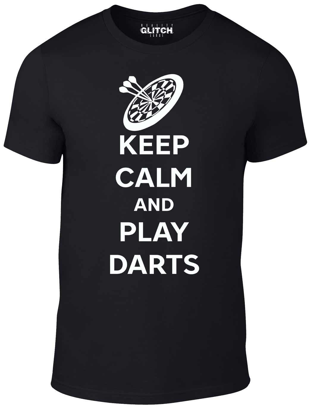 Reality Glitch Men's Black Keep Calm And Play Darts T-Shirt.