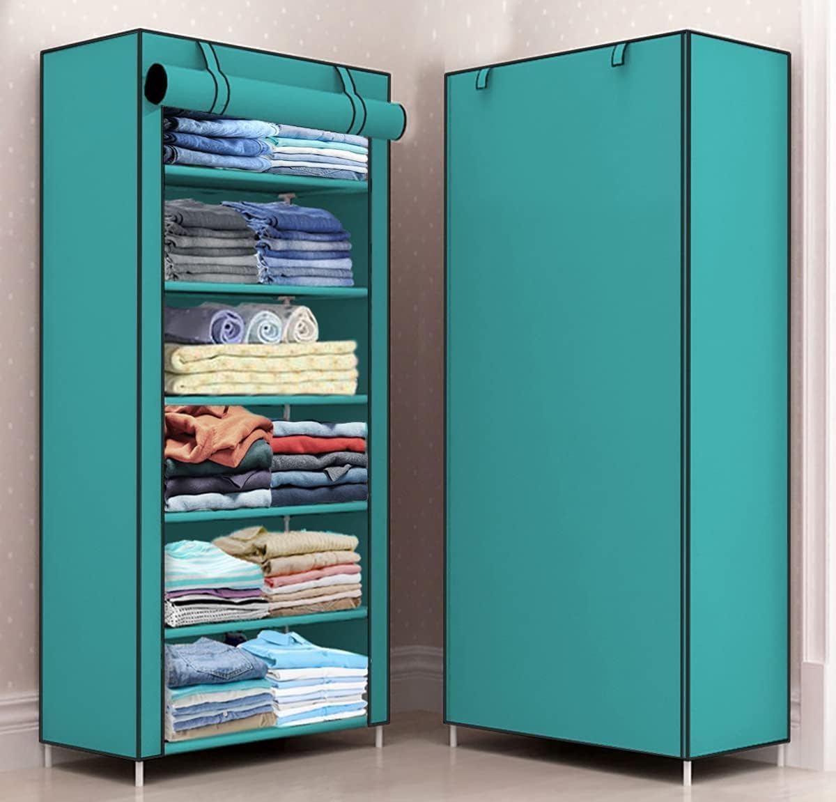 Jureto Multipurpose Baby Wardrobe/Cabinet/Multipurpose Storage Rack, Foldable, Collapsible Fabric Wardrobe Organizer for Clothes (Plastic and Non Woven Fabric) 2024 New Wardrobe (Firozi, 6-Layer) (B0DDGXC83W) Amazon Price History, Amazon Price Tracker