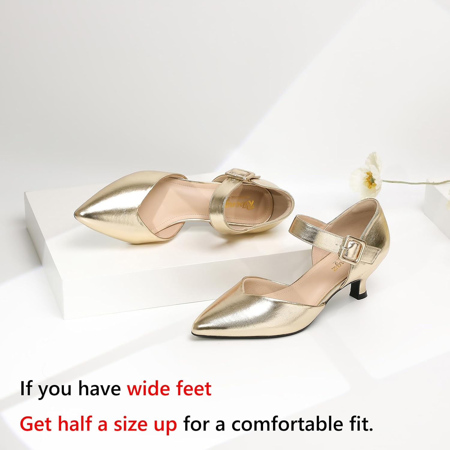 RIBONGZ Comfortable Kitten Heels for Women Pointed Closed Toe Ankle Strap Buckle Heels Slip on Low Heel Church Pumps Wedding Bridal Party Dressy Shoes - Image 7