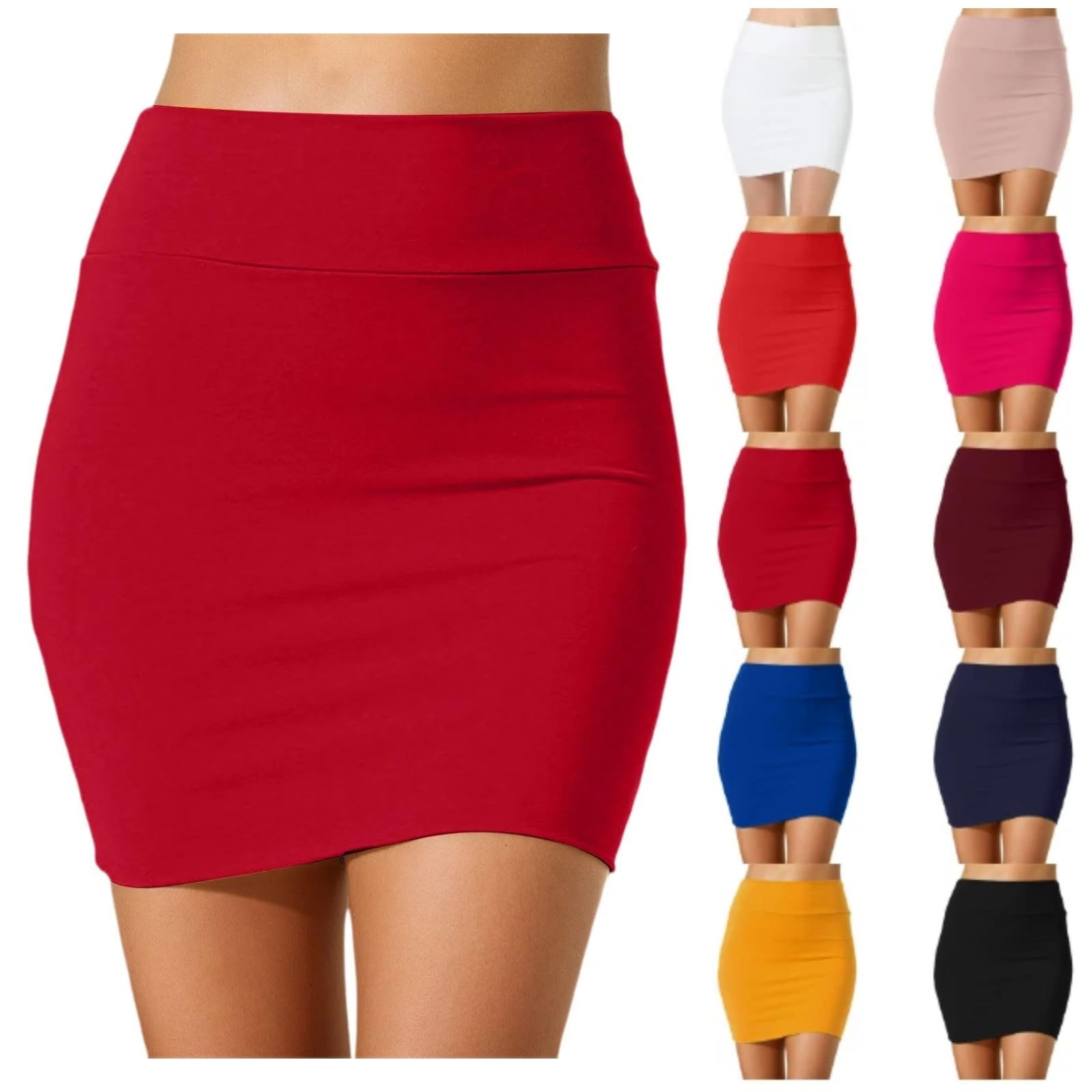 Bodycon Skirts for Women Midi Elastic High Waisted Above Knee Basic Mini Skirt Trendy Spring Summer Loungewear