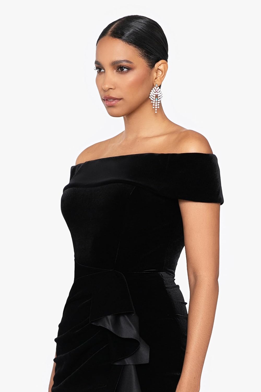 Xscape Womens Knee Length Off-The-Shoulder Scuba Side Slit Dress - Image 4