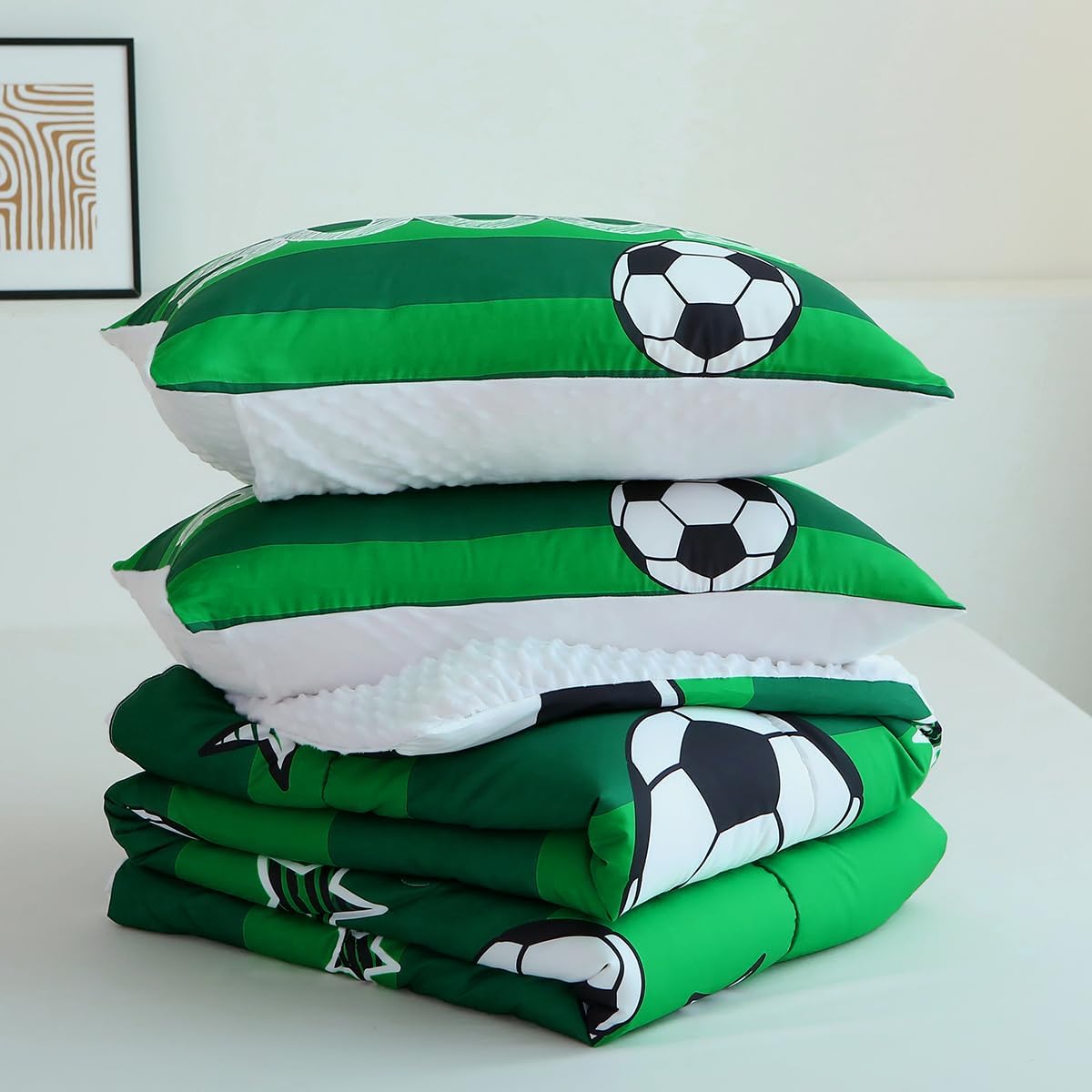 Boys Soccer 3 Piece Comforter Set with 2 Pillowcases Twin Size Bed 3D Football Playground Sports Bedding Set for Kids Microfiber Comforter All Season Green - Image 7