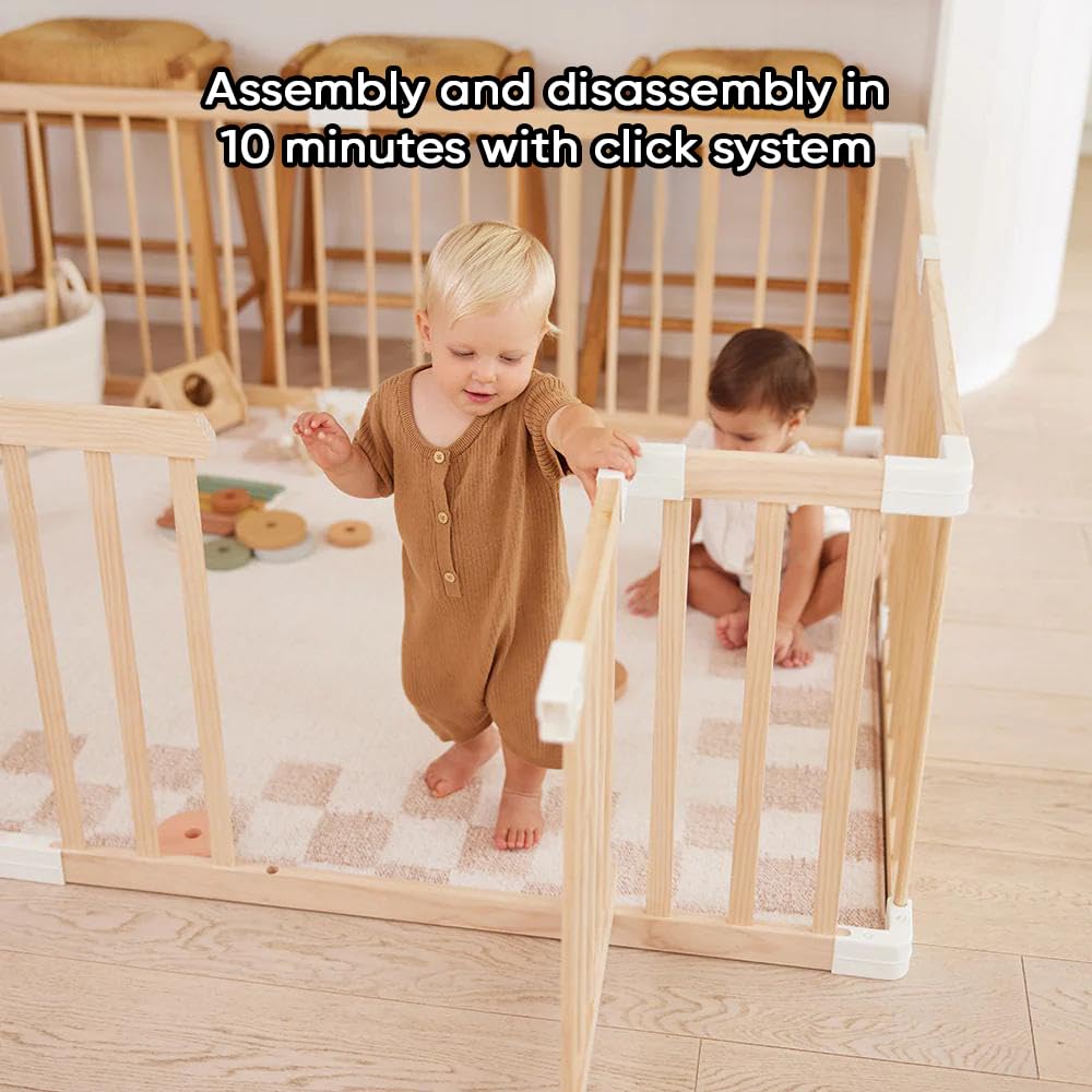 Parc Bébé Modulable en Bois de Pin Massif - Parc Enfant Non Peint Sécurisé avec Porte - TOP QUALITÉ & Assemblage/Démontage Faciles en 10 min - 120x160/140x140cm - Parc Bébé Bois