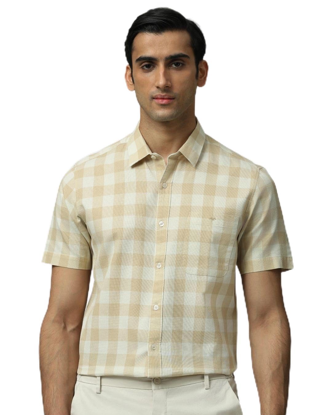MUFTI Khaki Checks Slim Fit Shirt