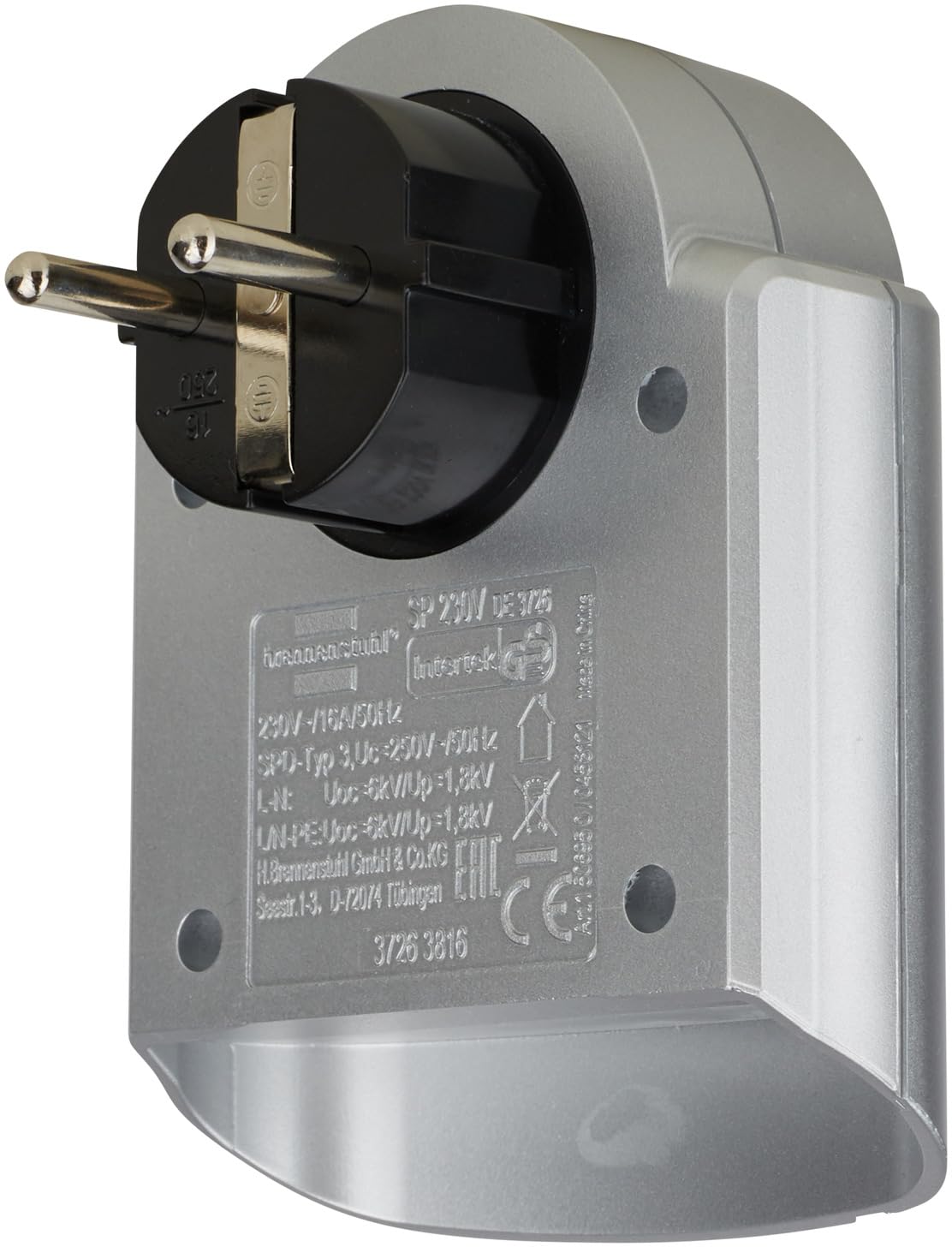 Brennenstuhl Primera-Line Steckdosenadapter mit Überspannungsschutz (Adapter als Blitzschutz für Elektrogeräte) Silber,schwarz (4)