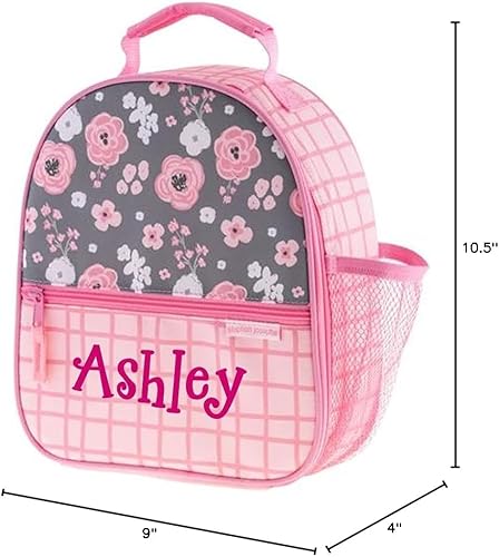 Miniatura 4 de Stephen Joseph Lonchera personalizada, bolsa de almuerzo floral, estampado rosa y gris, suministros de regreso a clases, bolsa aislada para niños,