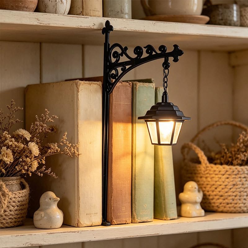Library Lantern Mini Bookshelf Lamp, LED Reading Bookshelf Lights with Bookend-Style Base, Warm Decorative Book Light for Book Nook, Home Library, Study and Reading Corner, Gift for Book Lovers