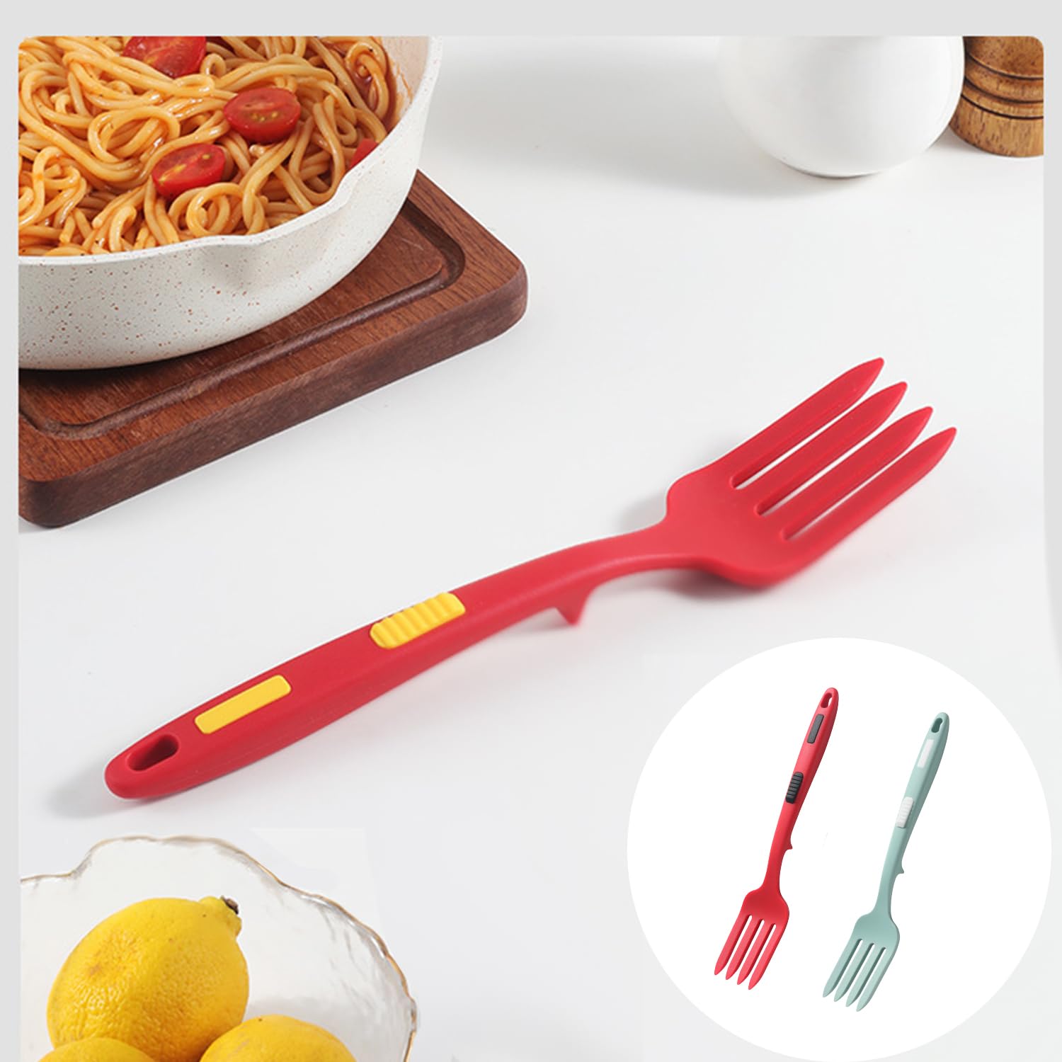 Forchetta Flessibile In Silicone, 2 Pezzi Forchettone Da Cucina, Forchettone Silicone Cucina, Forchetta Per Frullare, Resistente Al Calore, Antiaderente, Per Frullare e Mescolare (Rosso, Blu)