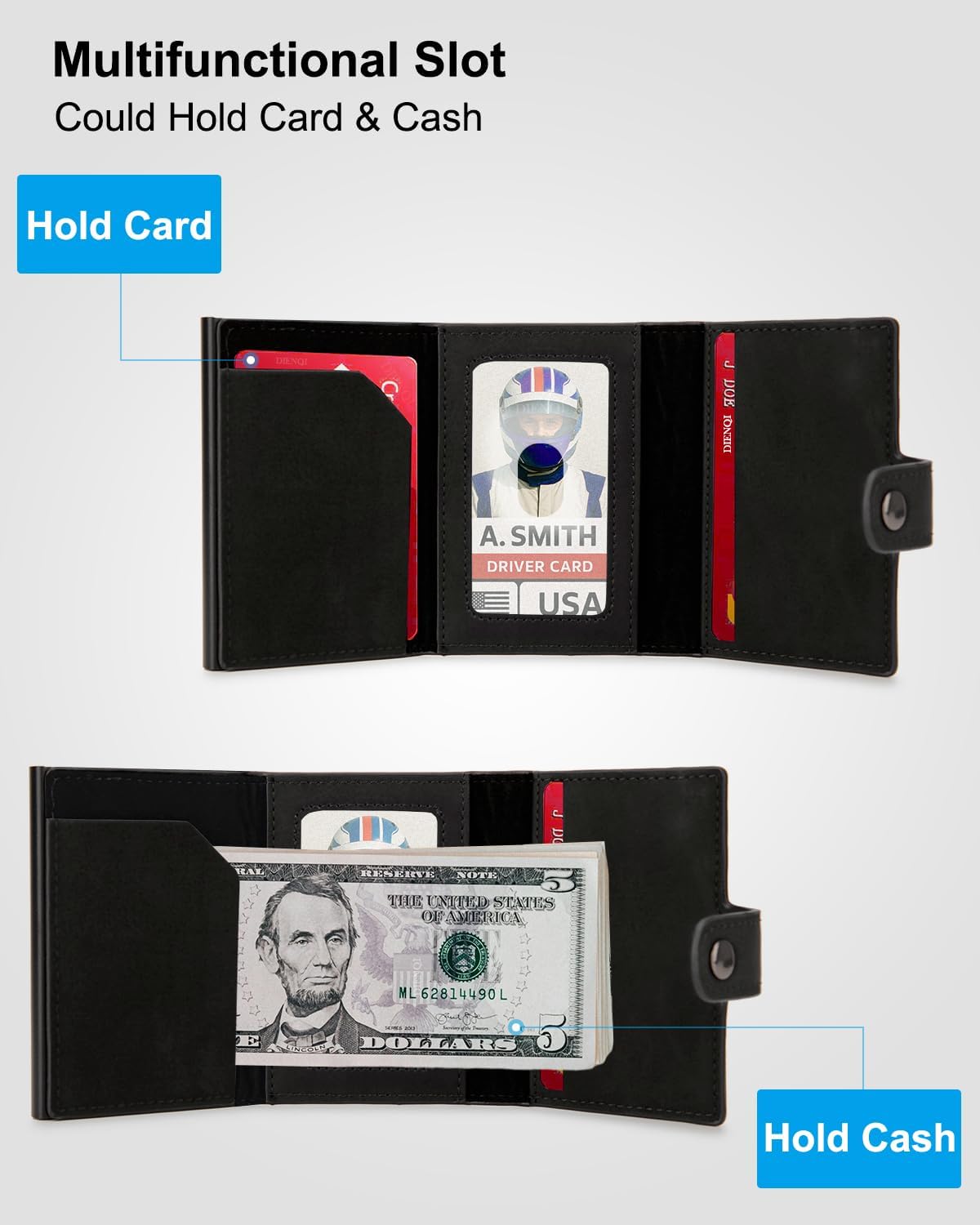 AirTag Wallet for Men: Pop Up Bank Credit Card Holder,Secure Holder for Apple Air Tag, RFID Blocking, Slim, Minimalist, Smart, 10 Cards Capacitiy | ID Window | Cash Slot | Coin Pocket (Black)