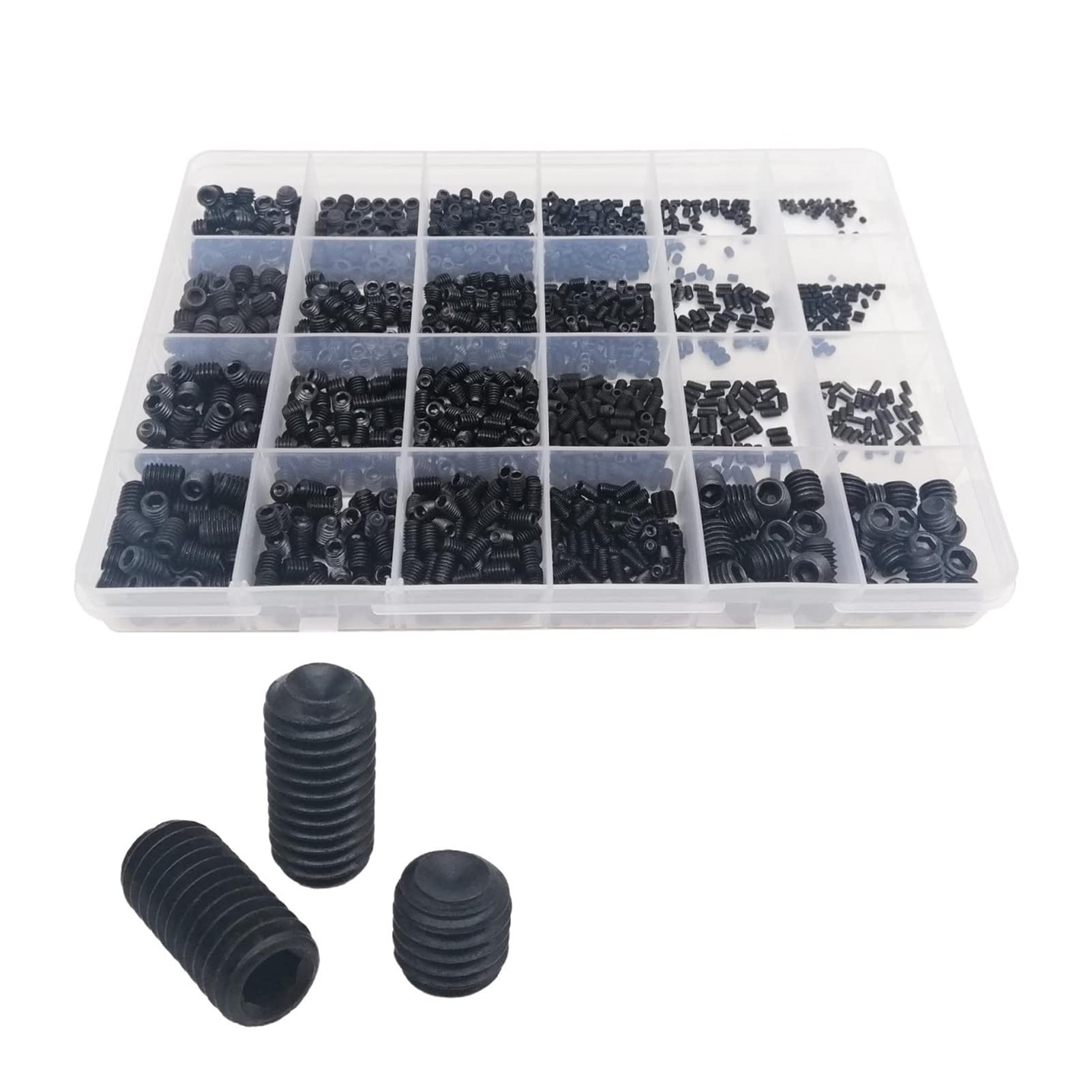 500/1500X M2 M2.5 M3 M4 M5 M6 M8 304 Edelstahl Schwarz Innensechskant Innensechskant Innensechskant Cup Point Madenschraube Stellschraube Kit Box (Size : Black Steel 1500pcs)