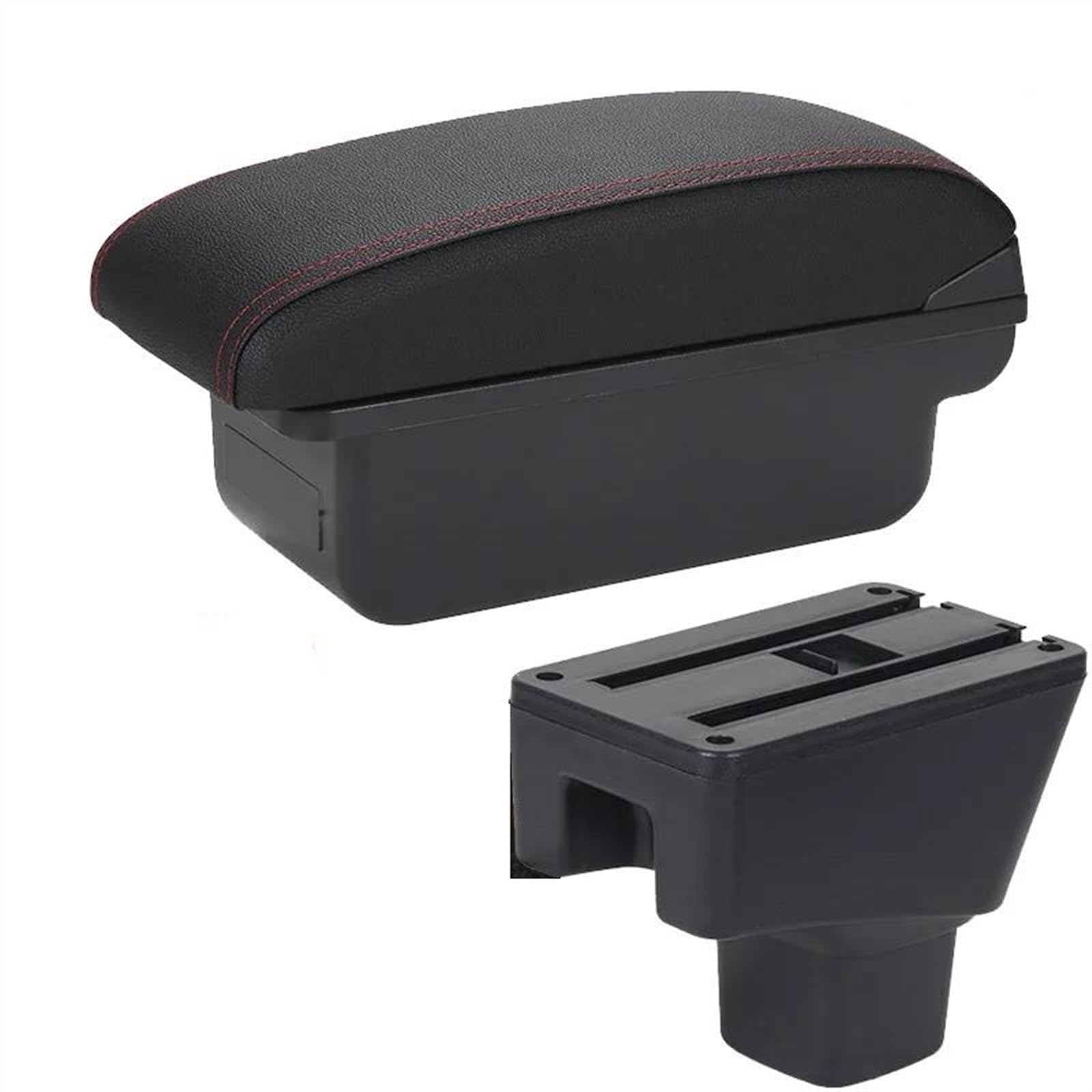 NOHEEU Armrest Box With Multifunctional Support PU Upholstered Car Interior Modification Accessories For SUZUKI SX4(C1 Black red NO USB)