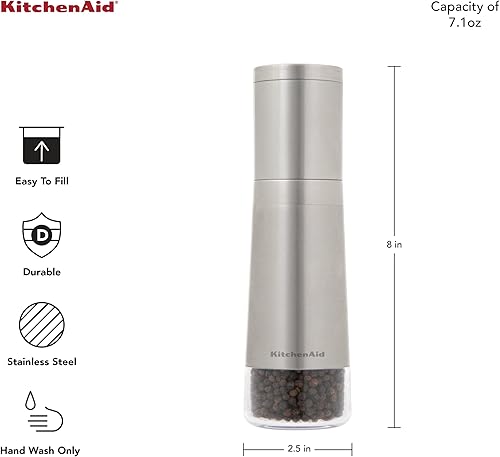 Miniatura 2 de KitchenAid Molinillo de pimienta relleno de acero inoxidable, 8 pulgadas