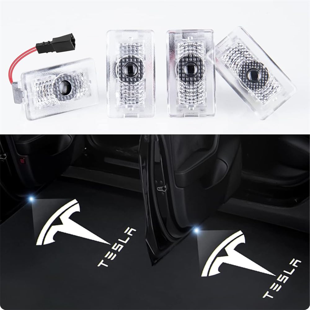 Car Door Lights, Car Door LED Logo Projector Puddle Lights, Ultra-Bright Welcome Light, 3D Laser Ghost Shadow Light, Compatible with for Tesla Model 3 Model S Model Y Model X Accessories (4 Pack)