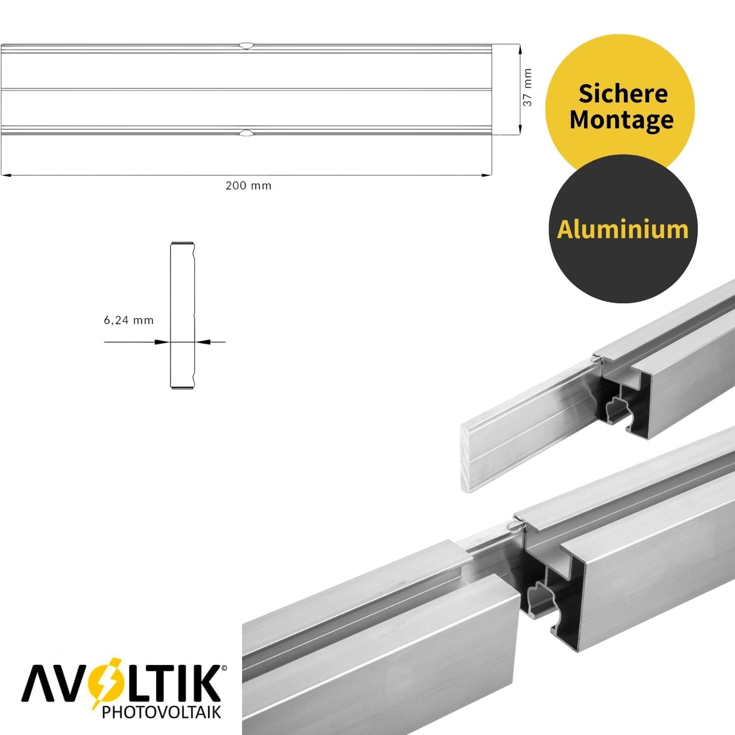 Avoltik 4x Solar Profilverbinder zur Befestigung für PV Module I Schienenverbinder für Aluprofil 40x40 mm I Verlängerung von Aluprofilen der PV-Anlage I PV Schiene aus hochwertigem Aluminium