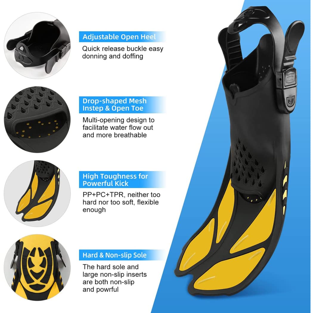 Máscaras de Buceo Profesionales + Tubo de respiración + Aletas, Juego de esnórquel, Gafas de natación antivaho de Silicona para Adultos, máscara de esnórquel,Negro,L/XL