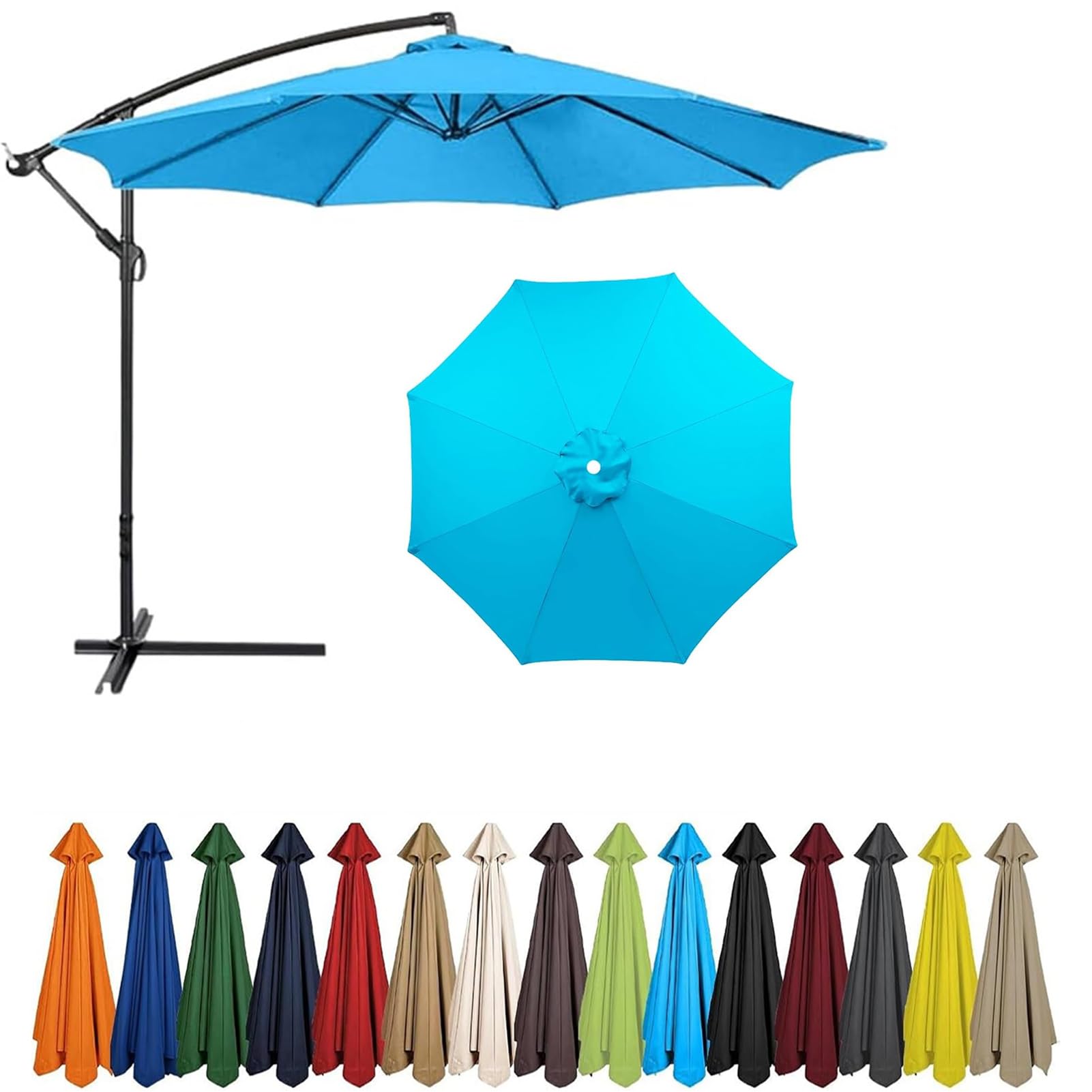 2m - 4m Replacement Parasol Canopy, UPF 50+ Garden Parasol Replacement Canopy,6 Arms 8 Arms Parasol Cover for Garden Parasol Accessories (Light blue,6ribs:2m/6.5ft)