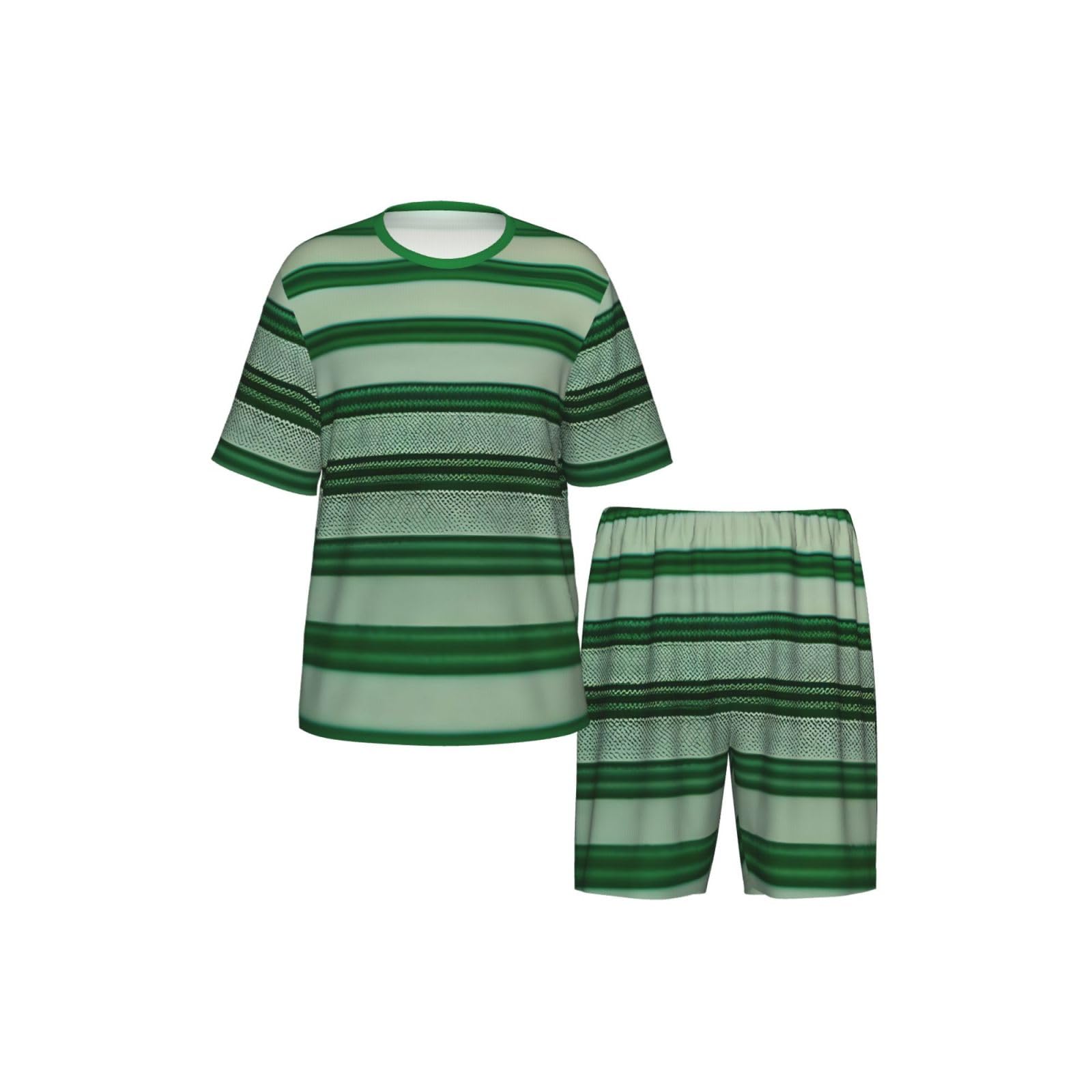 Set pigiama classico da uomo con stampa a righe verdi, pantaloncini da pigiama morbidi per gli uomini, perfetti per le notti estive