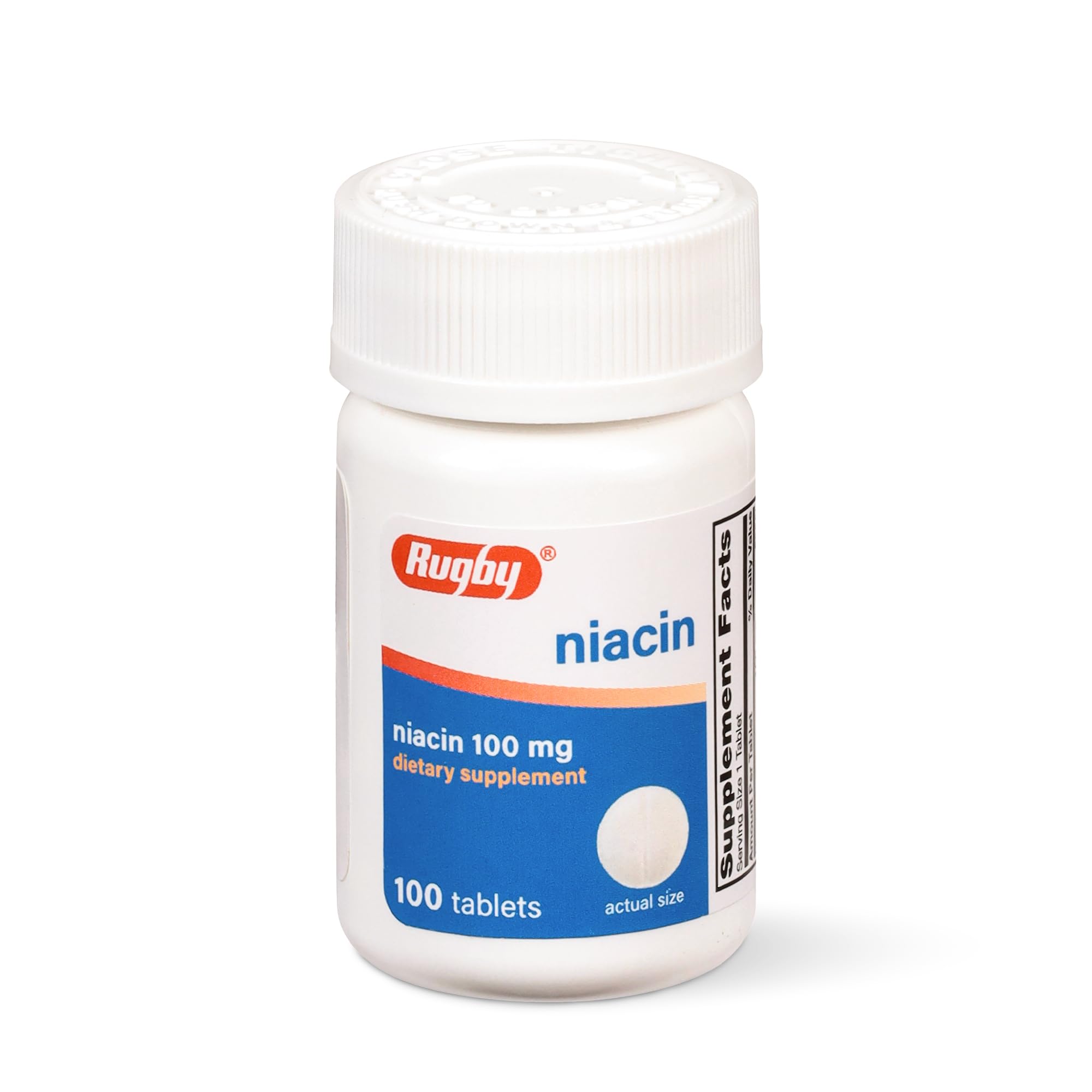 Rugby Niacin 100mg - Niacin Tablets with Calcium - Dietary Supplement - 100 Count