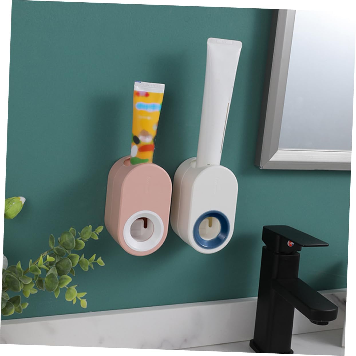 Wall Mounted Toothpaste Dispenser Holder Brush Rack White ABS Silicone