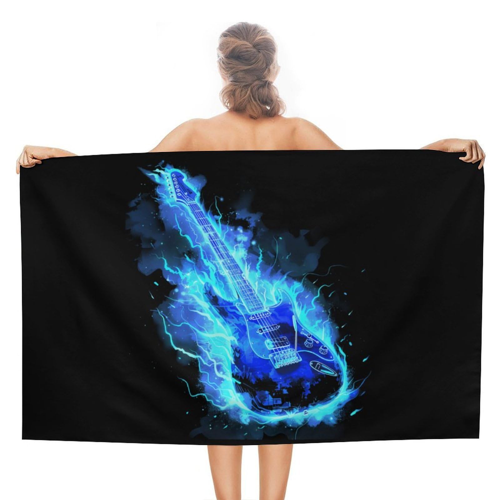 CGSBNGHA Music Blue Electric Guitar Beach Towels Soft Bathroom Bath Pool Swim Towels for Women Men