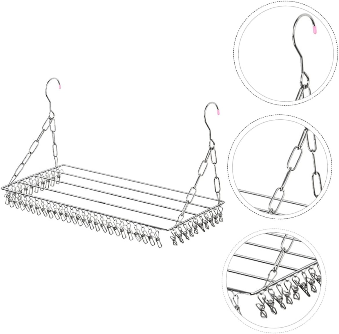 GARVALON Stainless Steel Windproof Drying Rack with Adjustable Clips for Socks and Pants Multifunctional Home Laundry Hanger for Bedroom Bathroom Balcony Thickened Frame Clip Capacity