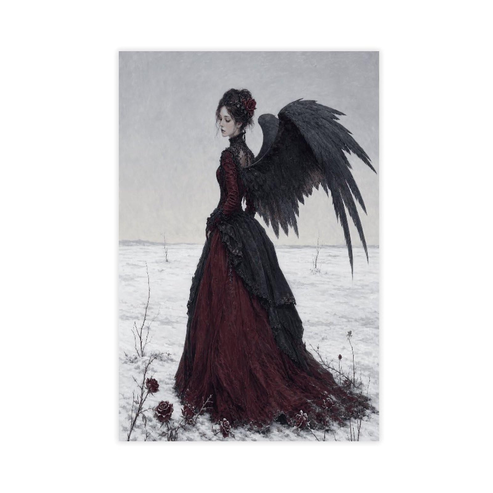 W7c8u2x3 Unframe-Style-10 Gothic Winged Woman Canvas Wall Art, Black Wings Entryway