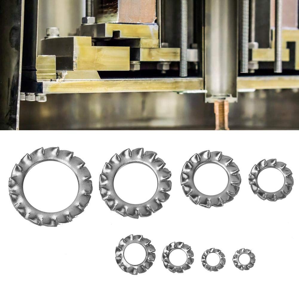 YWBL-WH 300Pcs Serrated Lock Washer 304 Stainless Steel Anti-Loose External Serrated Gasket Assortment Set, Gasket Retaining Ring
