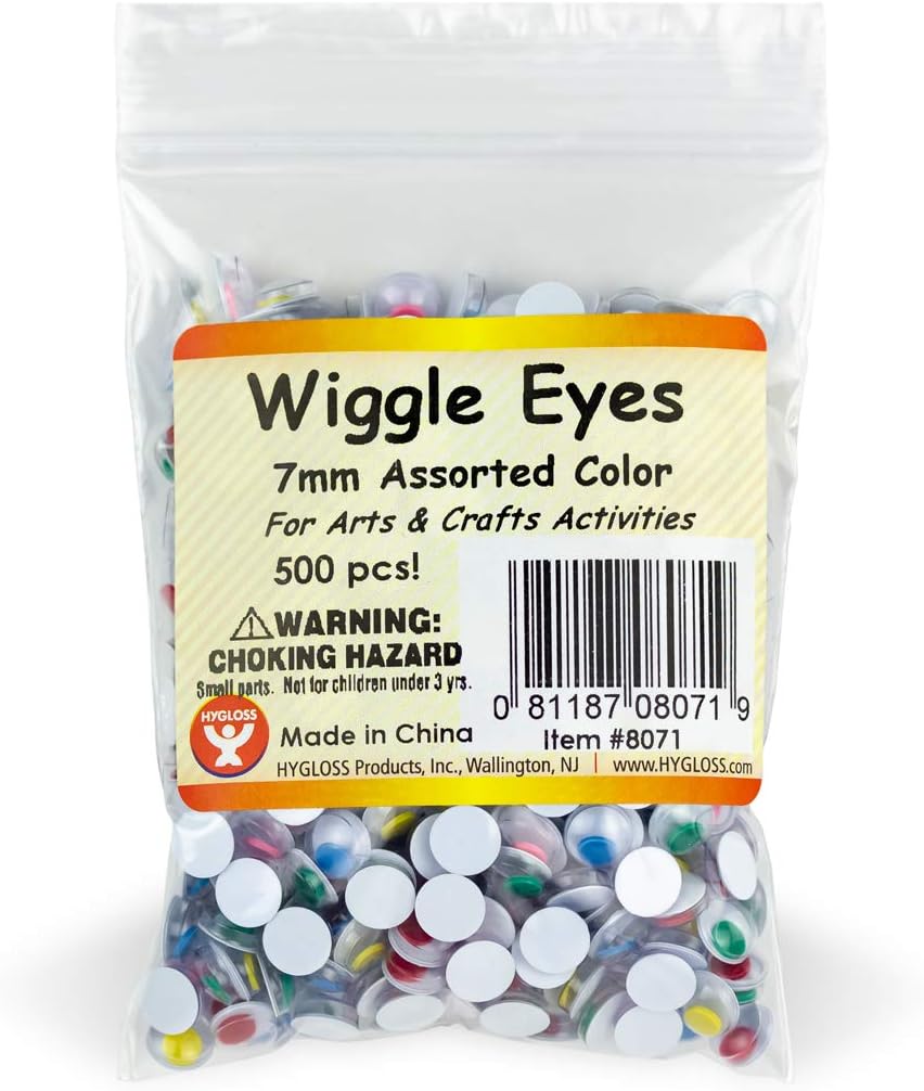 Hygloss Products Plastic Eyeball Googly Eyes for Arts & Crafts-Non-Adhesive-Paste-On-Size 7mm-Classroom Economy Pack-500 Pcs, 7 mm, Assorted Colors