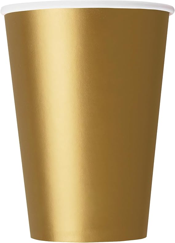 Gold Solid Paper Cups - 9oz (Pack Of 14) - Shimmering Party Cups, Durable & Eco-friendly - Perfect For Elegant Gatherings & Celebrations