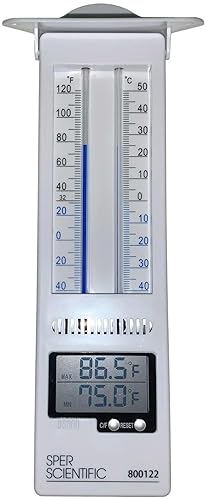 Sper Scientific Termómetro analógico y digital MinMax 800122 - Seguimiento preciso de la temperatura, diseño resistente a la intemperie, pantalla
