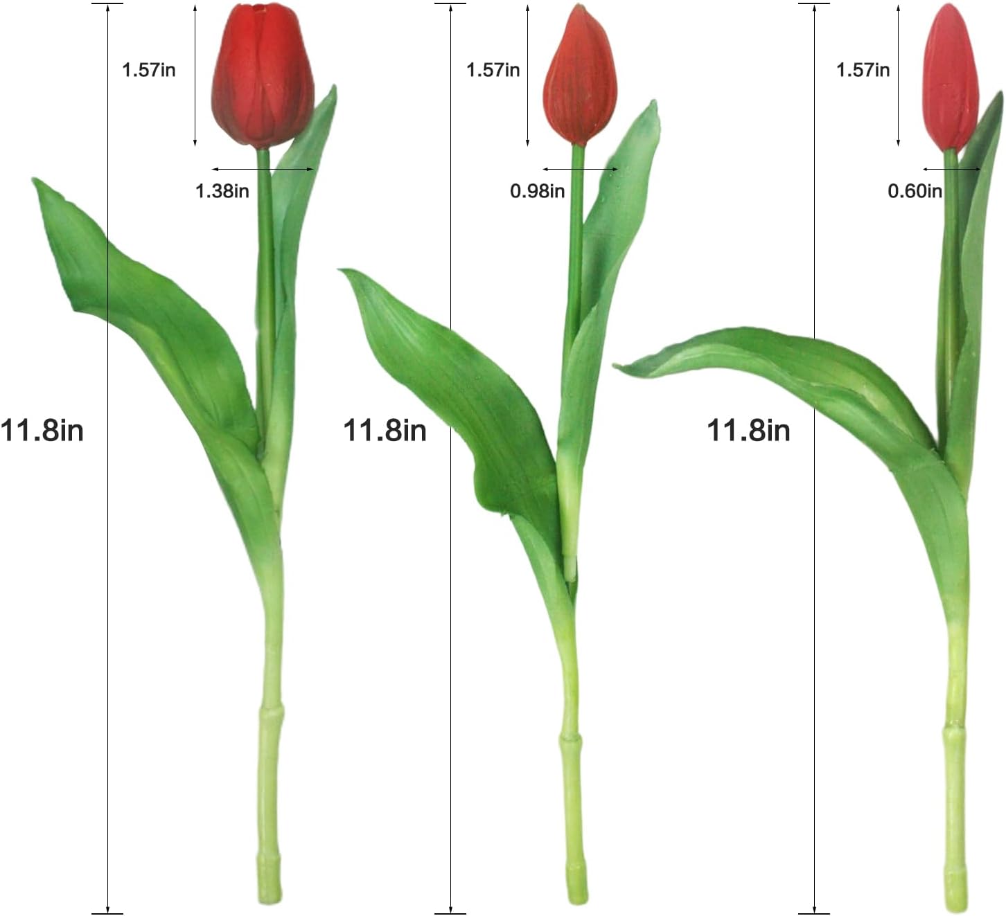 15pcs Artificial Tulips Flowers, Fake Tulips Real Touch, Faux Latex Bouquets, for Party Wedding Home Room Decoration (Red) - Image 5