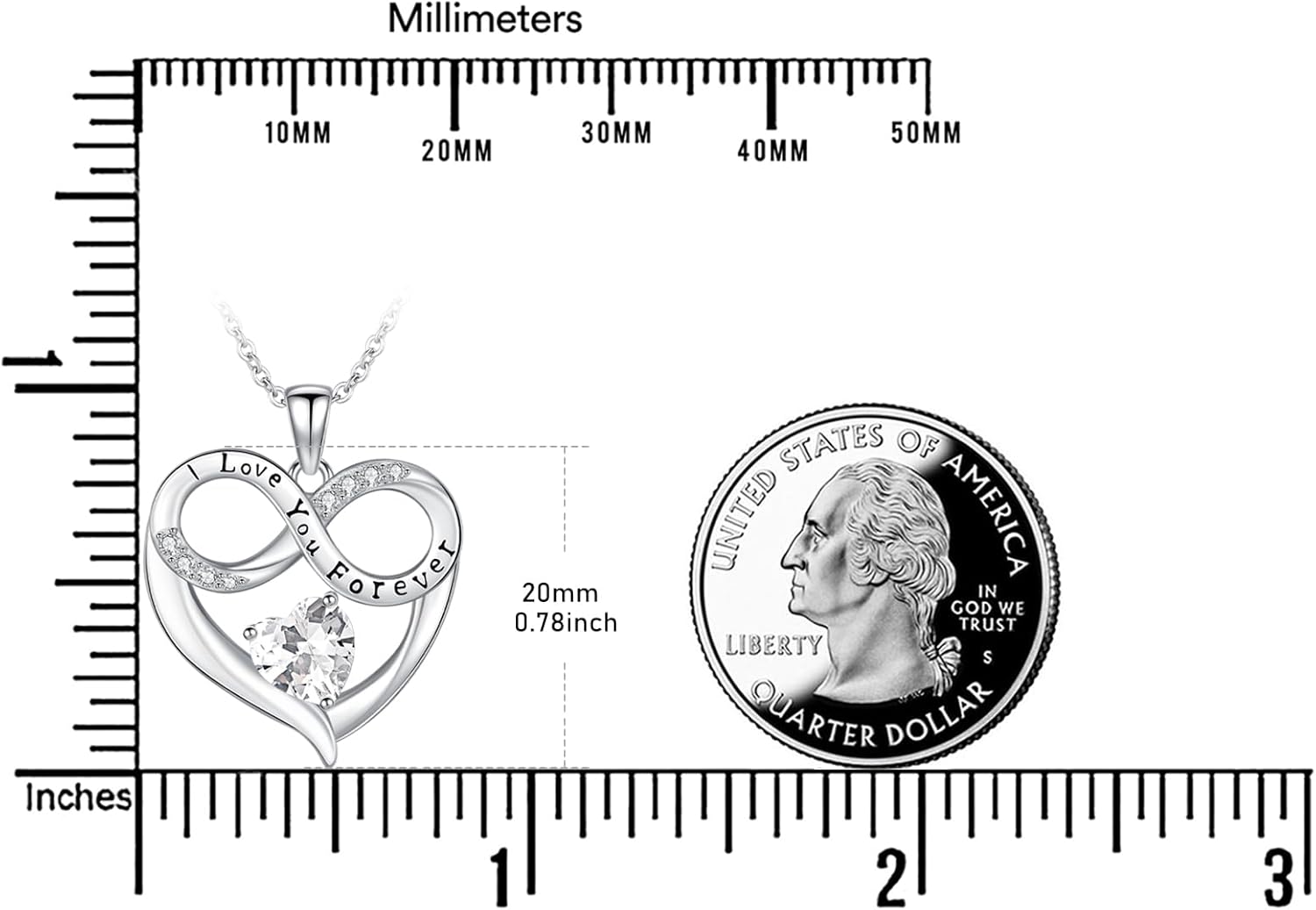 TANGPOET 12 Month Birthstone Necklaces for Women 925 Sterling Silver I Love You Forever Engraved Heart Pendant Jewelry Valentines Mothers Day Birthday Christmas Gifts with 18" +2" Chain - Image 5