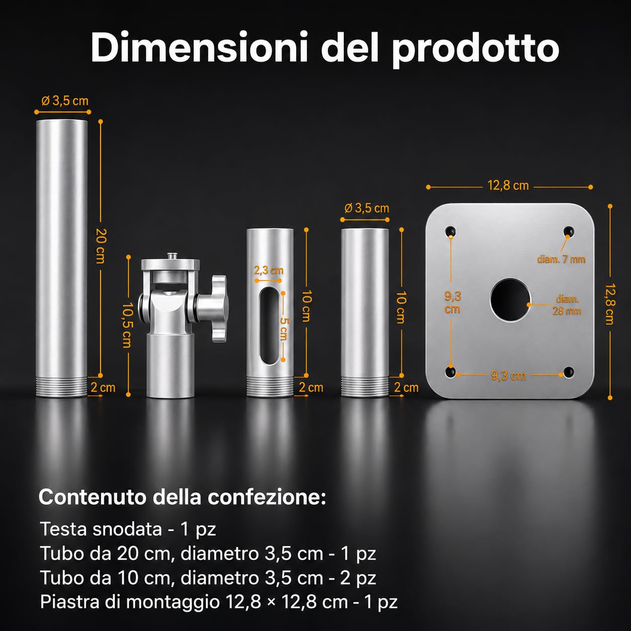 Staffa a Soffitto e Parete per Proiettore – Supporto Universale, Portata 10 kg, Regolabile 11-51 cm, Filettatura 1/4", Alluminio Al6063, Rotazione 360°, Cavo Nascosto, Argento
