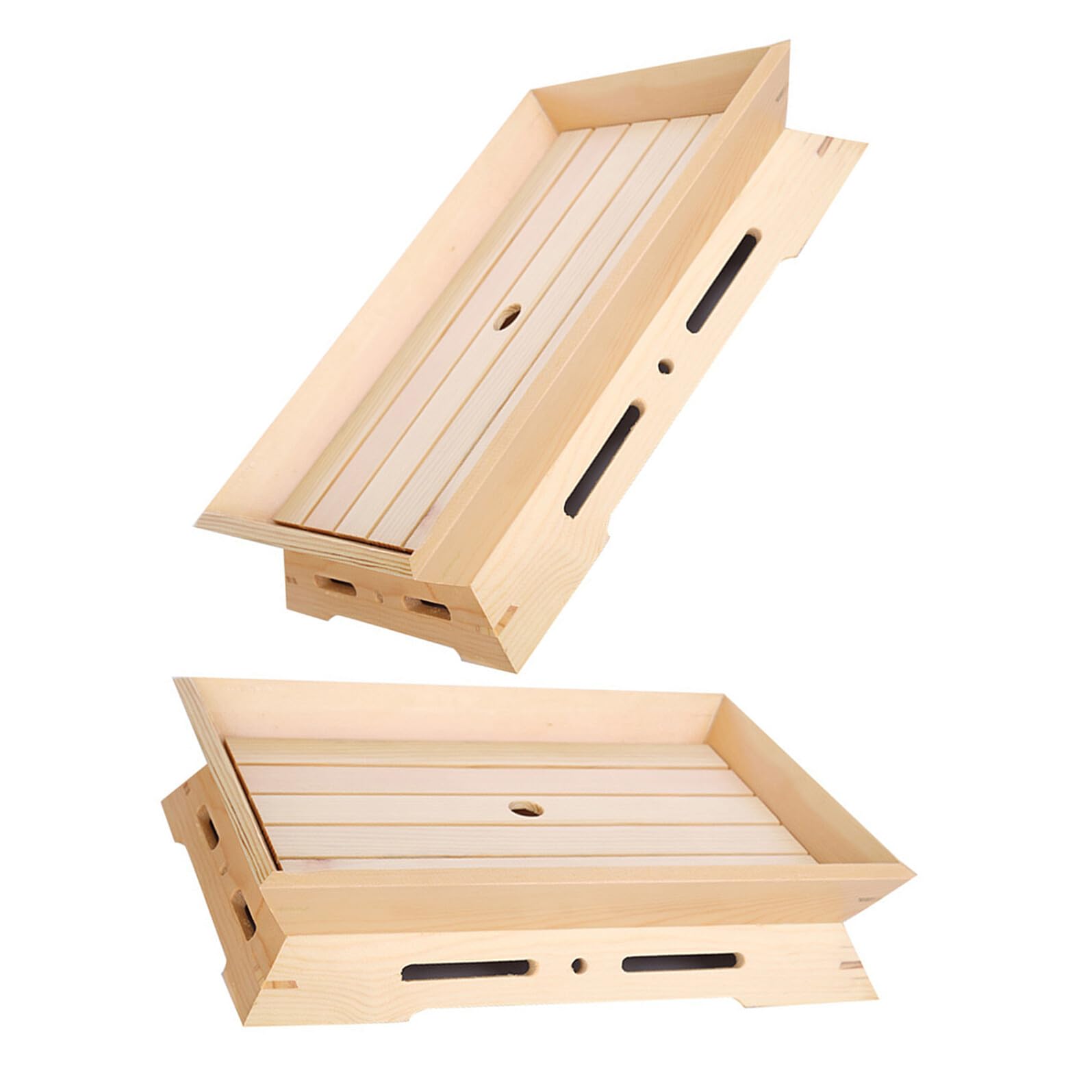 Homoyoyo Plato Rectangular para Sushi y Sashimi 2 Piezas de Madera Natural Soporte para Hielo Seco Adecuado para Servir Aperitivos y Mariscos Casa o Restaurante