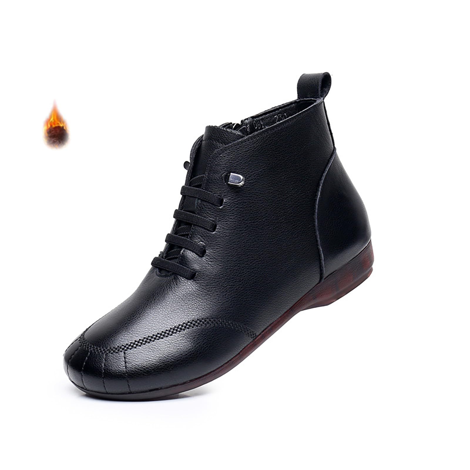 Womens Genuine Leather Lace Up Soft Sole Ankle Bootsfashion Handmade Lightweight Comfort Slip-On Non-Slip Booties For Driving Office