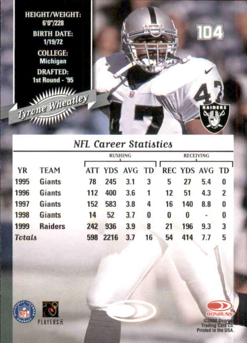 Amazon.com: Football NFL 2000 Donruss #104 Tyrone Wheatley #104