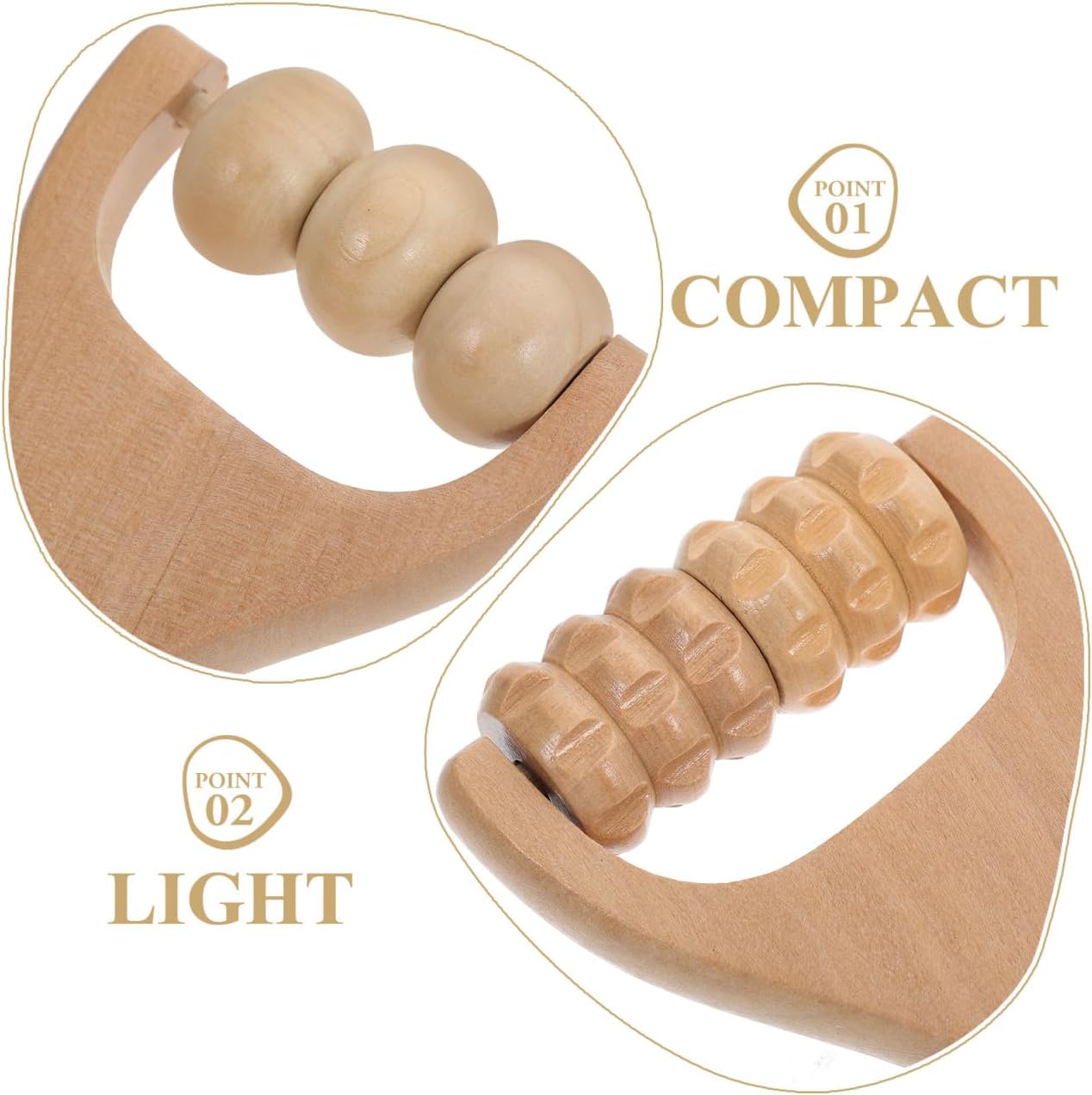 LALAFINA 4Pcs Wooden Massager Rollers Handheld Bead Rollers Lymphatic Acupressure Massage Tool for Men Women Foot, Legs, Arms, Light Brown